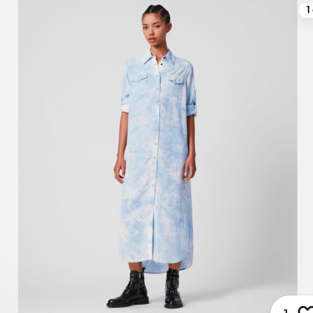 Allsaints Aliza Tie Dyed Shirtdress Skye Blue Size US 4 / EU 36